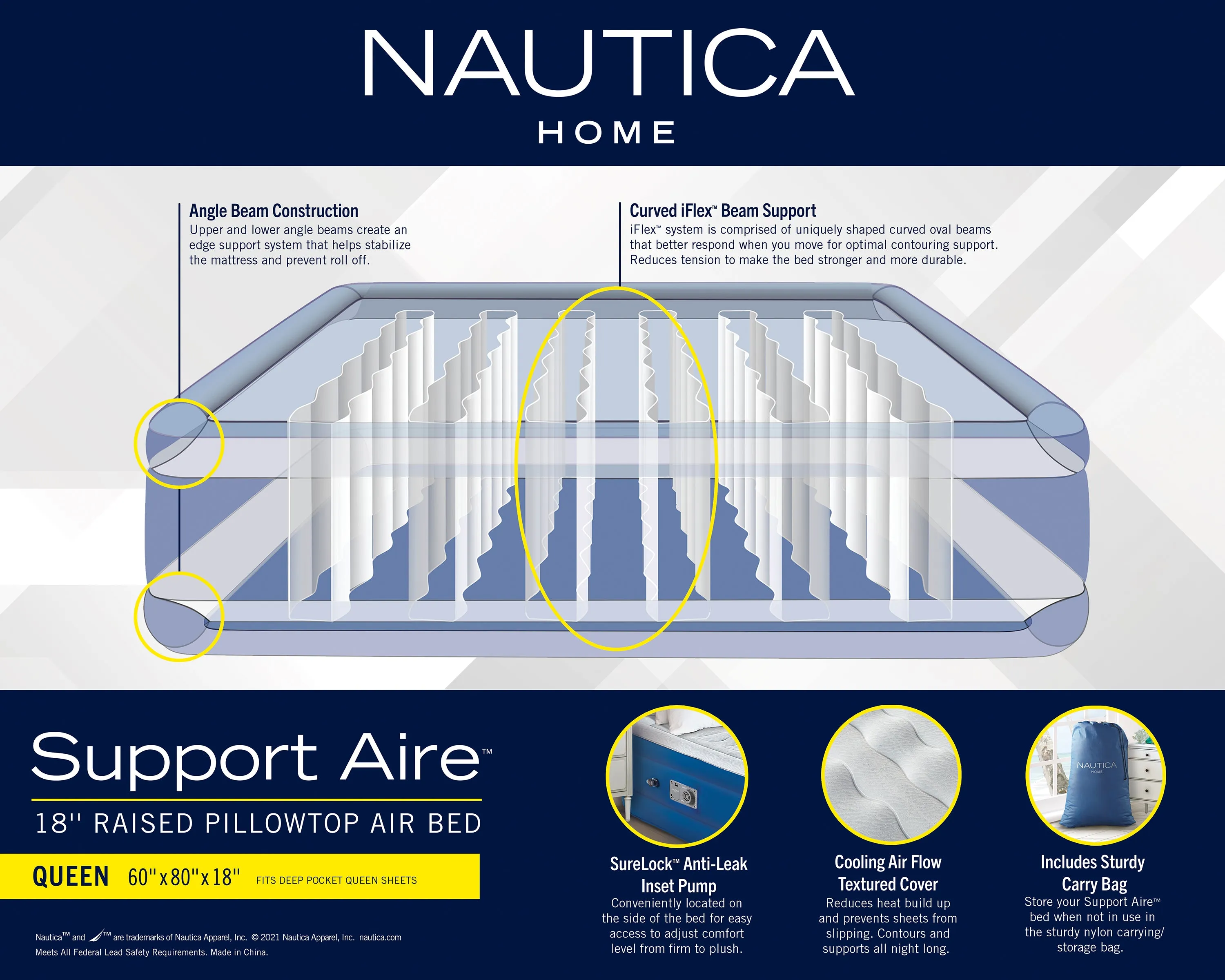 Nautica Home Support Aire Air Blue/Gray Mattress with Inset Pump