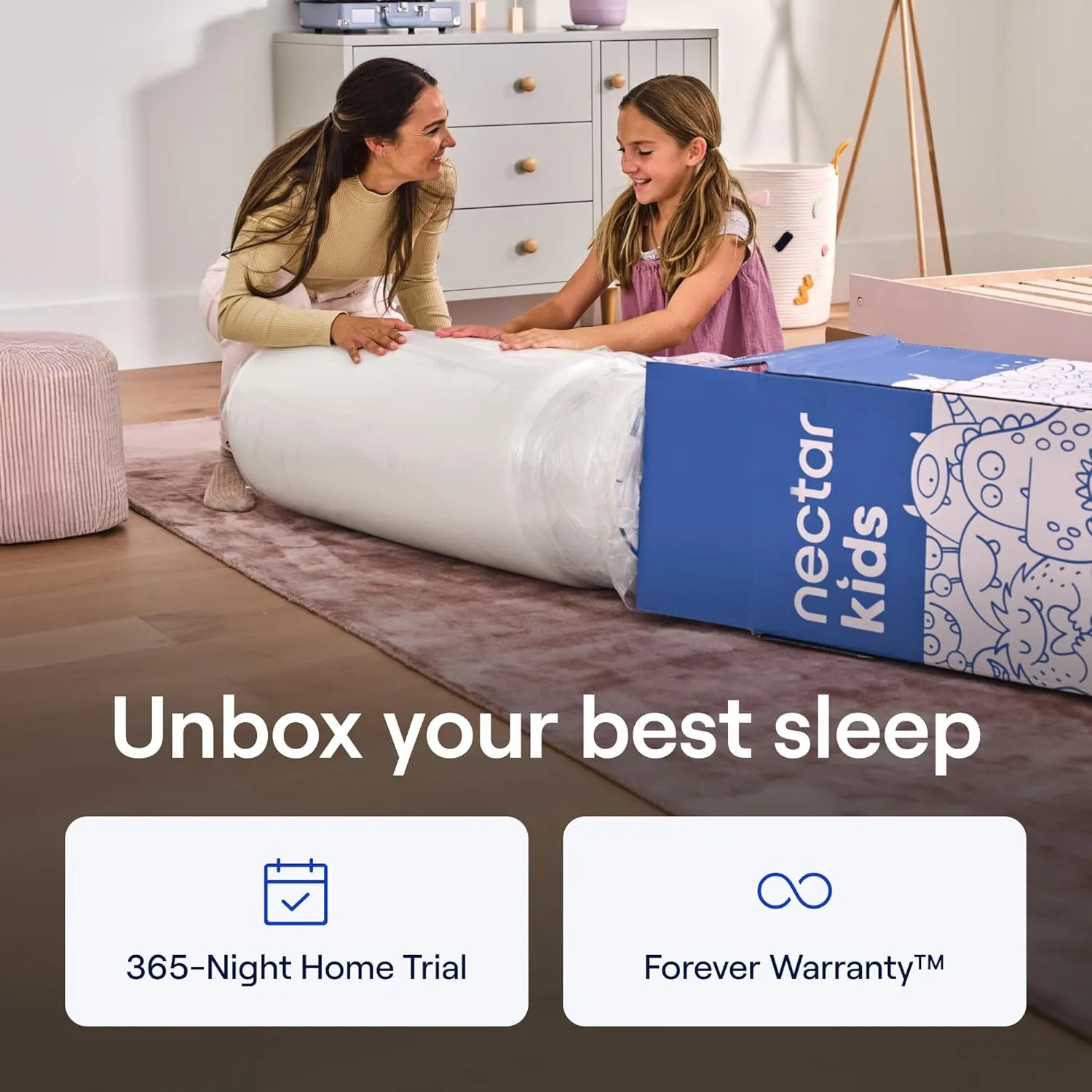 Nectar Kids Twin Mattress 8” - 2-Sided Design for Growing Children - Machine Washable Cooling Cover - Pressure Relieving Memory Foam - Fiberglass Free - 365 Night Trial