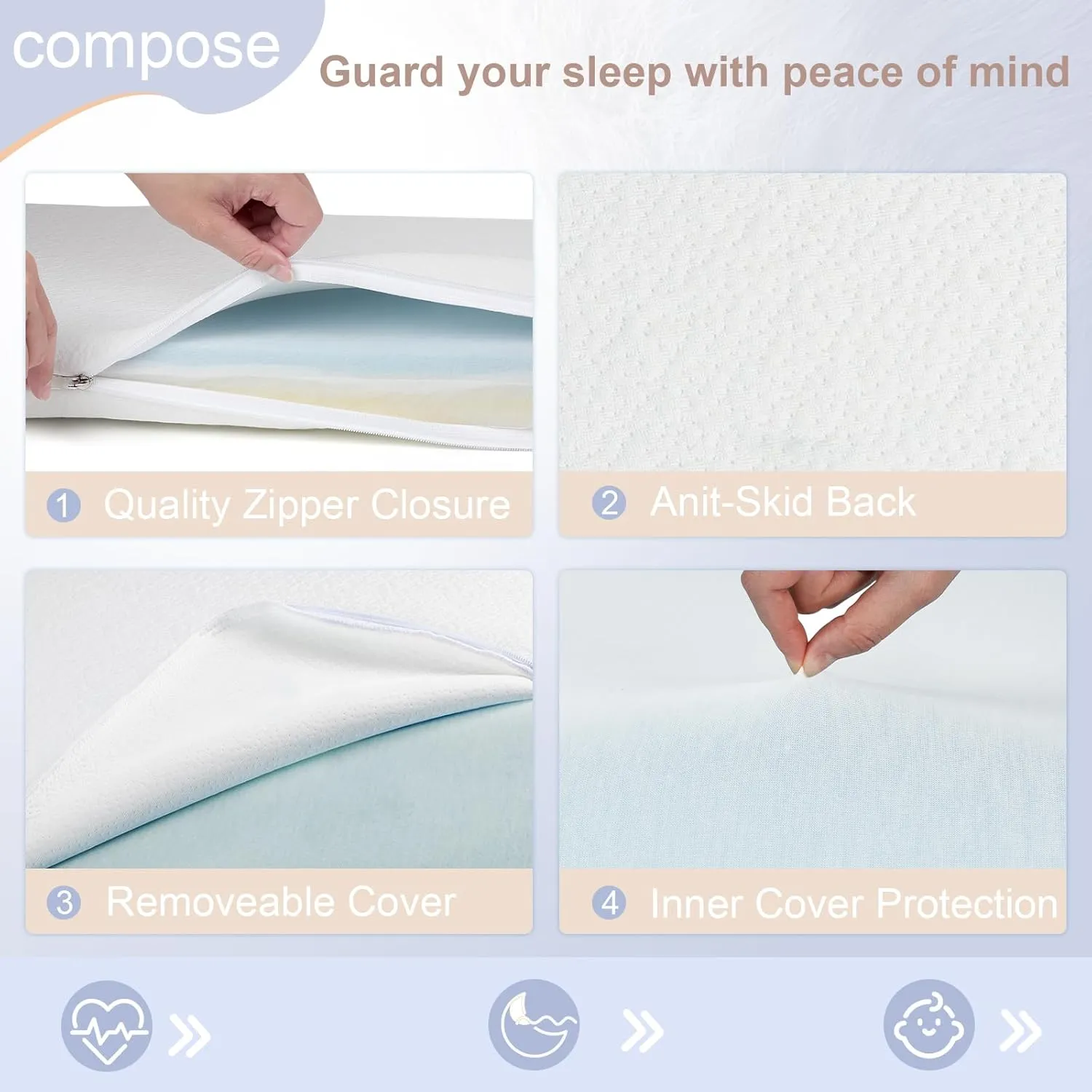 NeoBorn Baby Bassinet Mattress Pad, 47" x 23.6" Dual Sided Comfort Gel Memory Foam Mattress with Removable Soft Tencel Cover Fit for ADOVEL/BabyBond/ANGELBLISS/ELEMARA Bassinet Bedside Crib