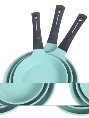 Neware EUROCOOK Jade Powder-coated Ceramic Non-Stick Cookware Set, 3-Piece PFOA-Free Frying Pans