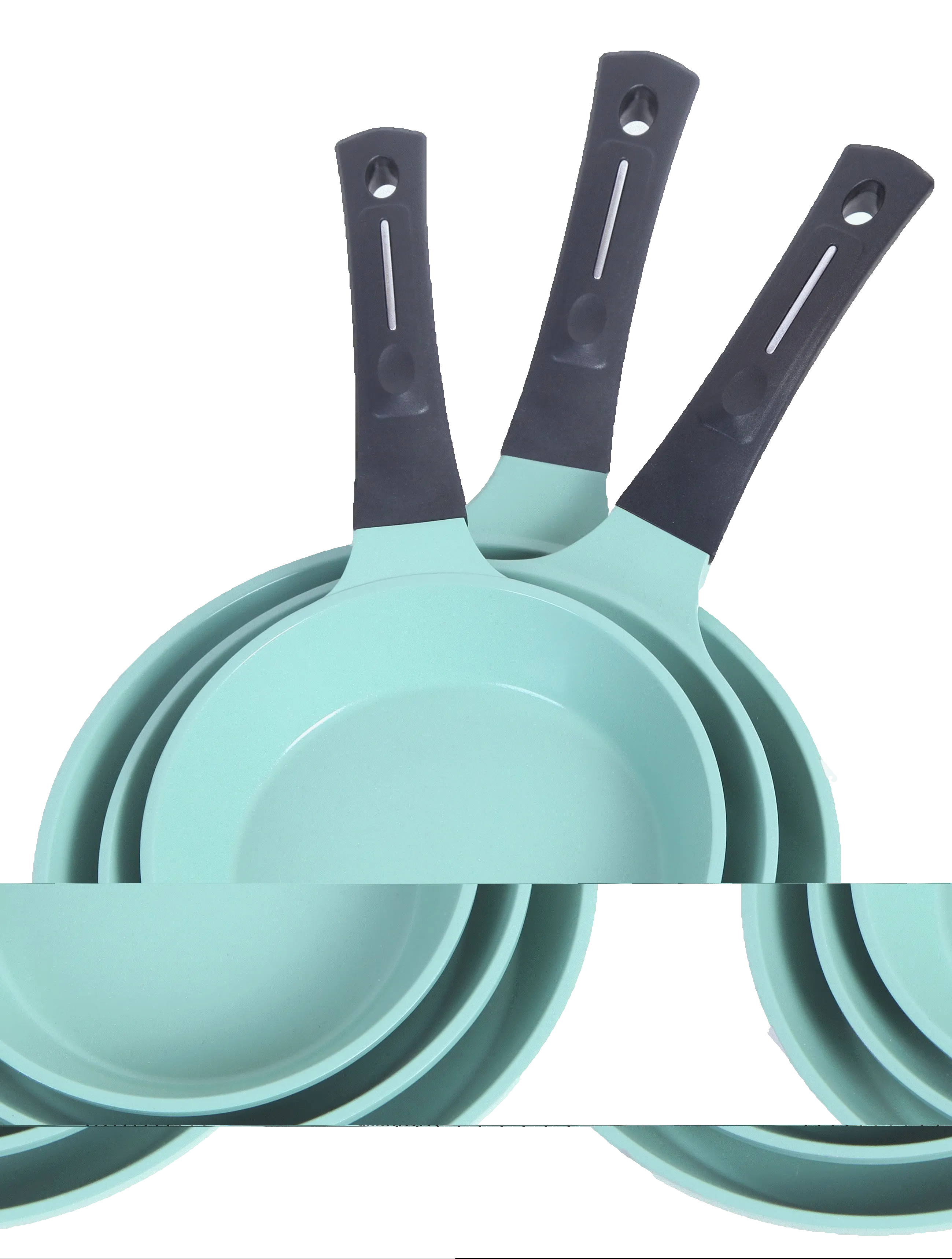 Neware EUROCOOK Jade Powder-coated Ceramic Non-Stick Cookware Set, 3-Piece PFOA-Free Frying Pans