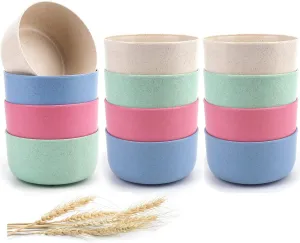 Nicunom 12 Pack Wheat Straw Bowls BPA Free, 15 Oz Kids Toddler Cereal Bowl Children Snack Bowls, Unbreakable Small Bowl for Salad Dessert Fruit Soup, Microwave Dishwasher Safe