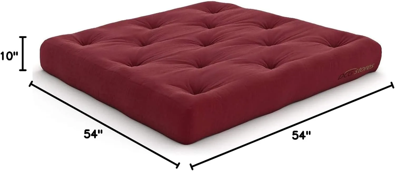 Nirvana Futons Extra Thick Premium 10-Inch Loveseat Futon Mattress, Burgundy Twill - Made in USA