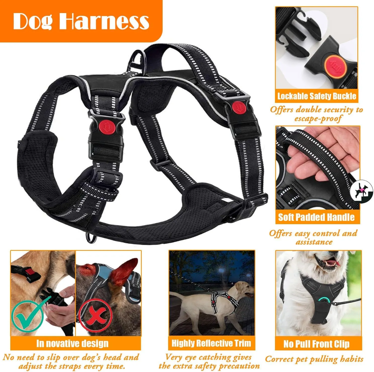 No Pull Dog Harness, Collar & Leash Set | Includes Dog Seat Belt, Collapsible Bowls & Poop Bag Dispenser. Ideal for Training, Walking, Hiking. Fits Small to Large Dogs(Pink-M)