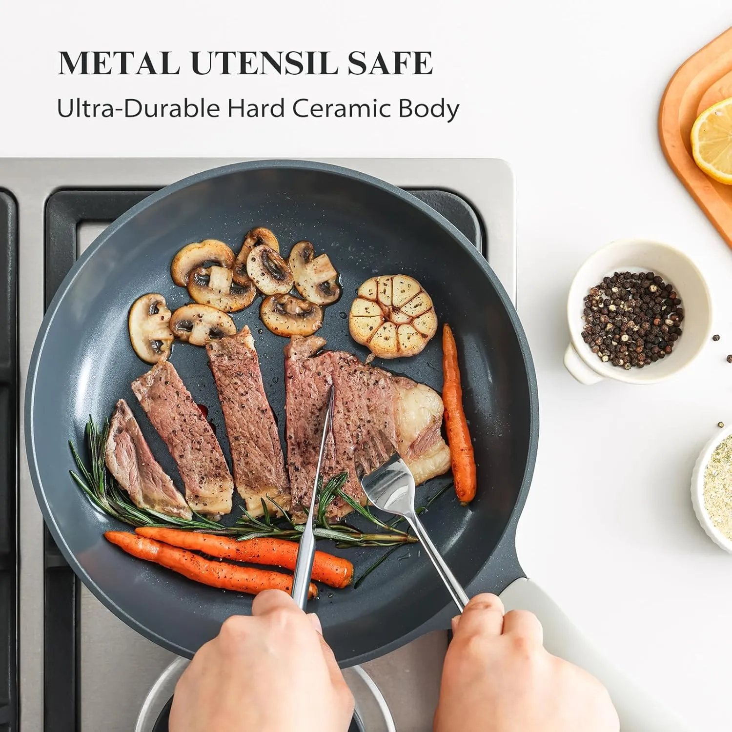 Nonstick Ceramic Frying Pan with Lid, Non Toxic Skillet, Healthy Egg & Omelet & Chef's Skillet, PTFE PFOA & PFAS Free, Induction Compatible. (10Inch W/L)