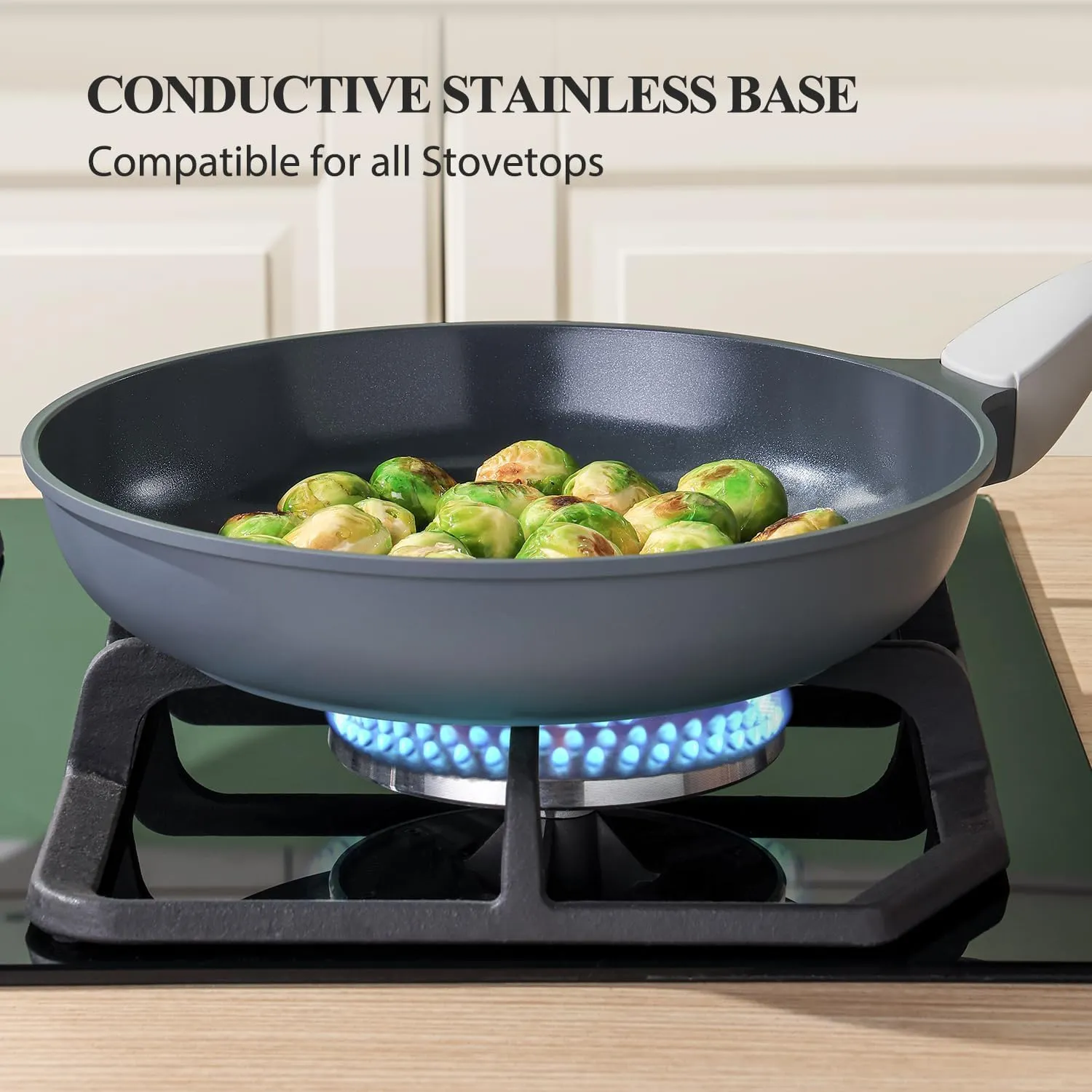 Nonstick Ceramic Frying Pan with Lid, Non Toxic Skillet, Healthy Egg & Omelet & Chef's Skillet, PTFE PFOA & PFAS Free, Induction Compatible. (10Inch W/L)