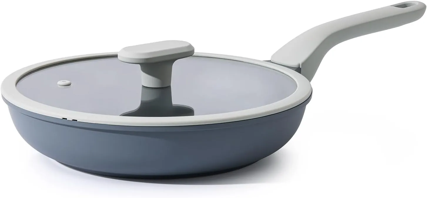 Nonstick Ceramic Frying Pan with Lid, Non Toxic Skillet, Healthy Egg & Omelet & Chef's Skillet, PTFE PFOA & PFAS Free, Induction Compatible. (10Inch W/L)