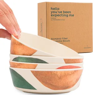 Nook Theory 4 Pack Bamboo Bowls - 18 Oz Reusable Toddler and Kids Bowl, Dishwasher Safe - Not Microwavable Bamboo Dishes (Arizona)