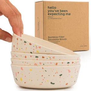 Nook Theory 4 Pack Bamboo Bowls - 18 Oz Reusable Toddler and Kids Bowl, Dishwasher Safe - Not Microwavable Bamboo Dishes (Celebration)