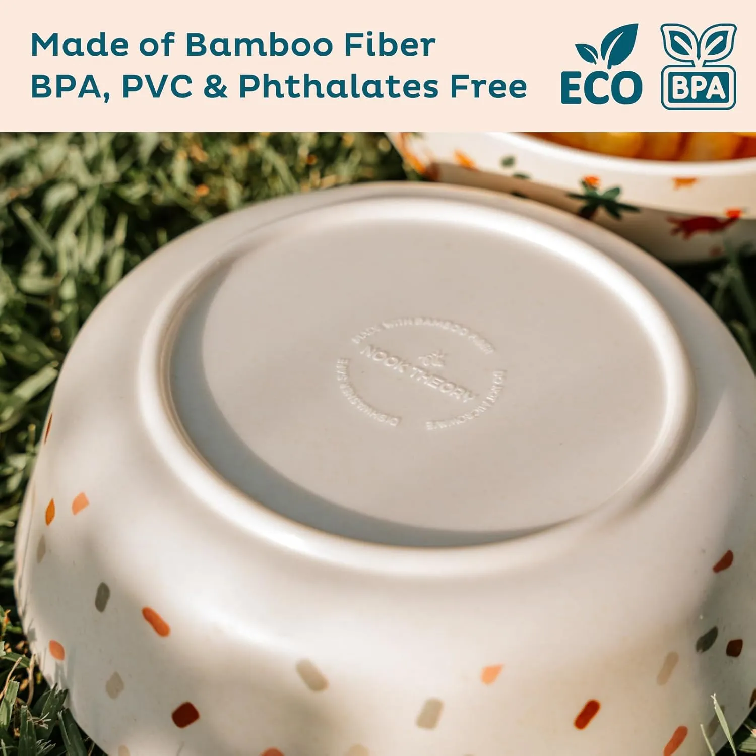 Nook Theory 4 Pack Bamboo Bowls - 18 Oz Reusable Toddler and Kids Bowl, Dishwasher Safe - Not Microwavable Bamboo Dishes (Terrablue)