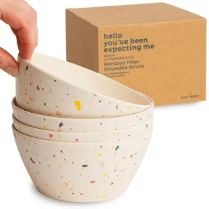 Nook Theory 4 Pack Bamboo Bowls V Shaped - 22 Oz Kids Bowl, Shatterproof, Food-Grade, Dishwasher Safe - Not Microwavable Bamboo Dishes (Celebration)