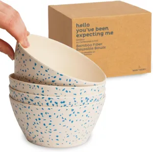 Nook Theory 4 Pack Bamboo Bowls V Shaped - 22 Oz Kids Bowl, Shatterproof, Food-Grade, Dishwasher Safe - Not Microwavable Bamboo Dishes (Terrablue)