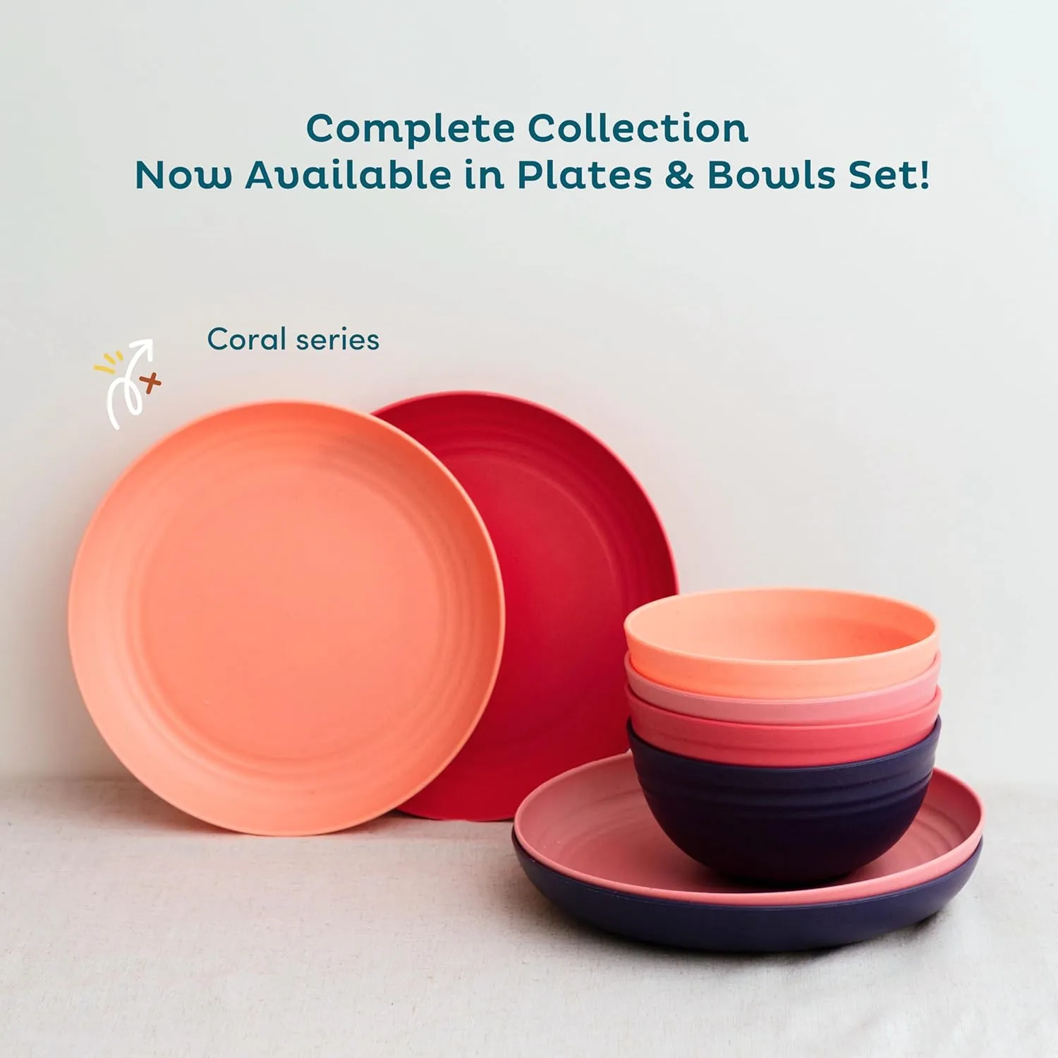 Nook Theory Reusable Wheat Straw Bowls 8 Pcs - 26 Oz Cereal Bowl, Non-Toxic Kids and Toddler Bowl, Microwavable, Dishwasher Safe and Unbreakable Dinnerware (Coral)