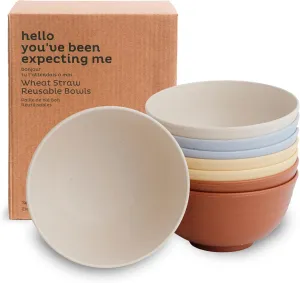 Nook Theory Reusable Wheat Straw Bowls 8 Pcs - 26 Oz Cereal Bowl, Non-Toxic Kids and Toddler Bowl, Microwavable, Dishwasher Safe and Unbreakable Dinnerware (Mellow)