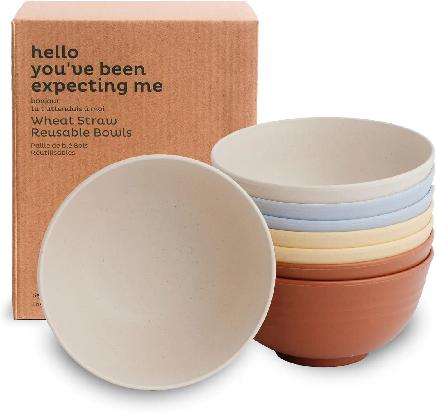 Nook Theory Reusable Wheat Straw Bowls 8 Pcs - 26 Oz Cereal Bowl, Non-Toxic Kids and Toddler Bowl, Microwavable, Dishwasher Safe and Unbreakable Dinnerware (Mellow)