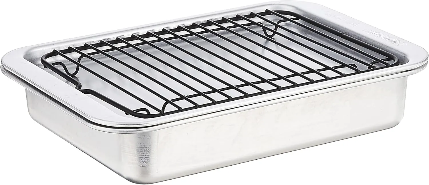 Nordic Ware Naturals 3 Piece Compact Pan Set, Toaster Oven, Counter Ovens, Air Fryer and Broiler Safe, Size for 1-2 Portions - Includes Baking Sheet, Broiling Rack and Rectangular Pan