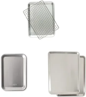 Nordic Ware Naturals® Quarter Sheet with Oven-Safe Nonstick Grid & 1/8 Sheet Pan, 1-Pack, Aluminum & Natural Aluminum Commercial Baker's Half Sheet, 2 Count (Pack of 1), Silver