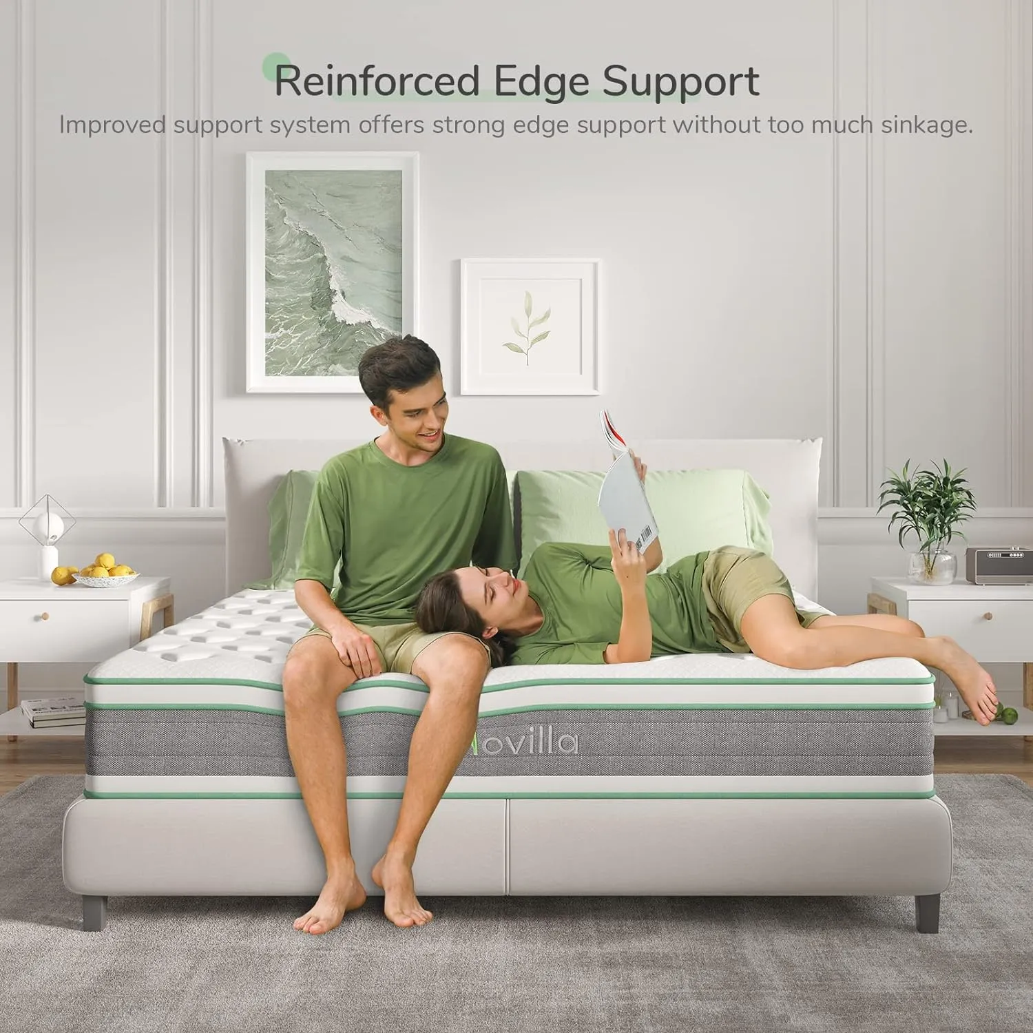 Novilla King Mattress 12 Inch Hybrid Mattress in a Box, Innerspring Mattresses with Gel Memory Foam for a Cool Sleep, Pressure Relief, Medium Firm with Pillow Top, Groove