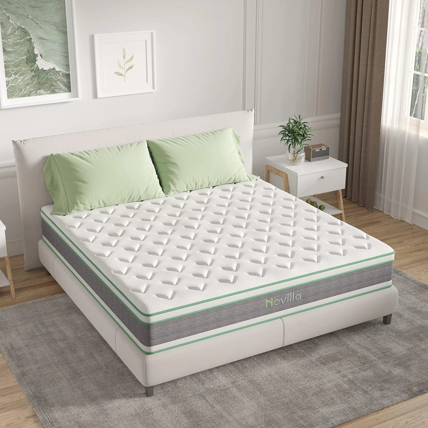 Novilla King Mattress 12 Inch Hybrid Mattress in a Box, Innerspring Mattresses with Gel Memory Foam for a Cool Sleep, Pressure Relief, Medium Firm with Pillow Top, Groove