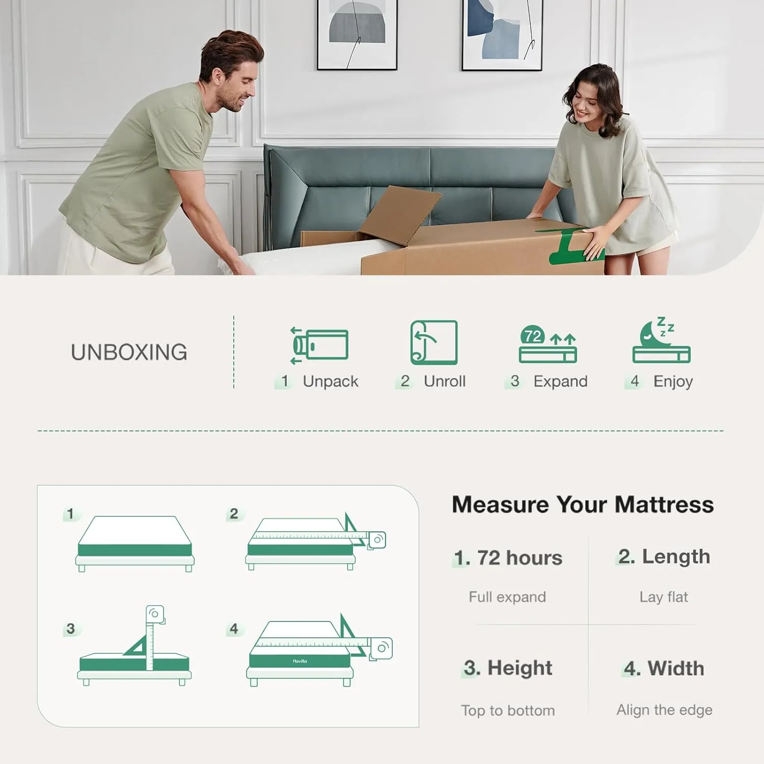 Novilla Queen Mattress, 12 Inch Foam Mattress, Double Air Zone Queen Size Mattresses with Flippable Design for Back & Side Sleeper, Tight Top Mattresses with Breathable Fabric Cover