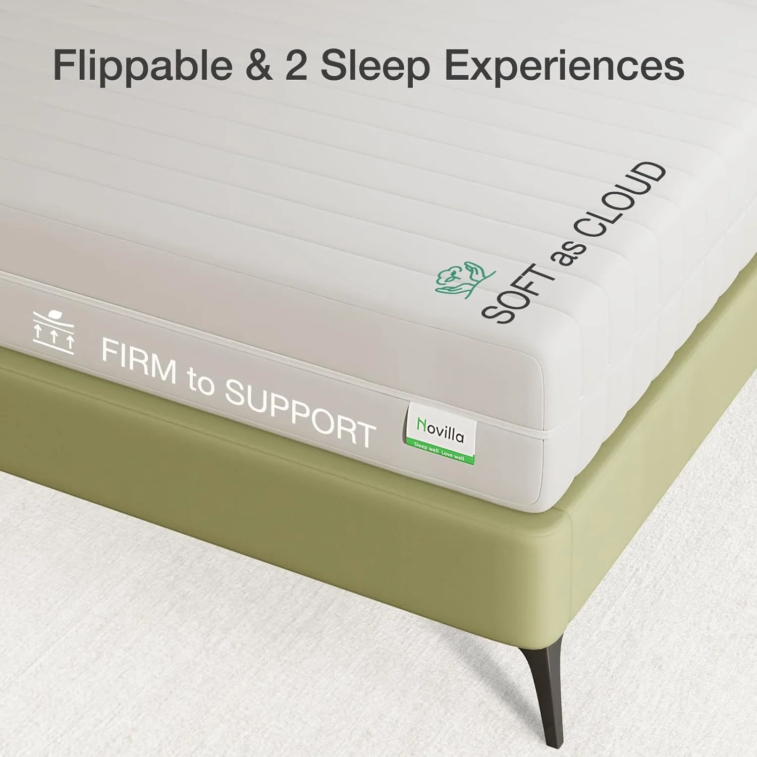 Novilla Queen Mattress, 12 Inch Foam Mattress, Double Air Zone Queen Size Mattresses with Flippable Design for Back & Side Sleeper, Tight Top Mattresses with Breathable Fabric Cover