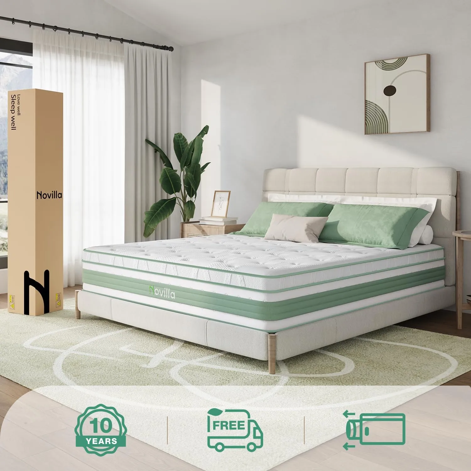 Novilla Queen Mattress, 12 Inch Hybrid Mattress in a Box, Gel Memory Foam with Individual Pocket Springs for a Peaceful Sleep, Queen Size Mattresses, Pillow Top Mattresses with Quilted Cover