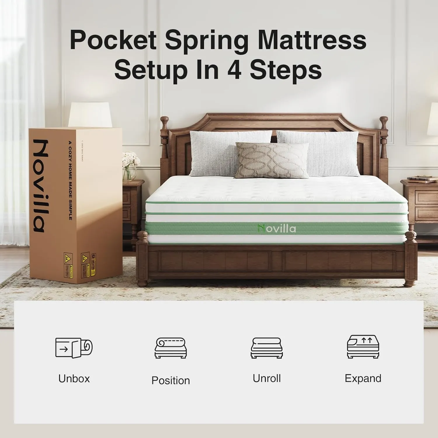 Novilla Queen Mattress 14 inch, Queen Size Hybrid Mattress in a Box with Motion Isolation,Gel Memory Foam with Pocket Springs for Support & Pressure Relief, Medium Firm Pillow Top Mattresses
