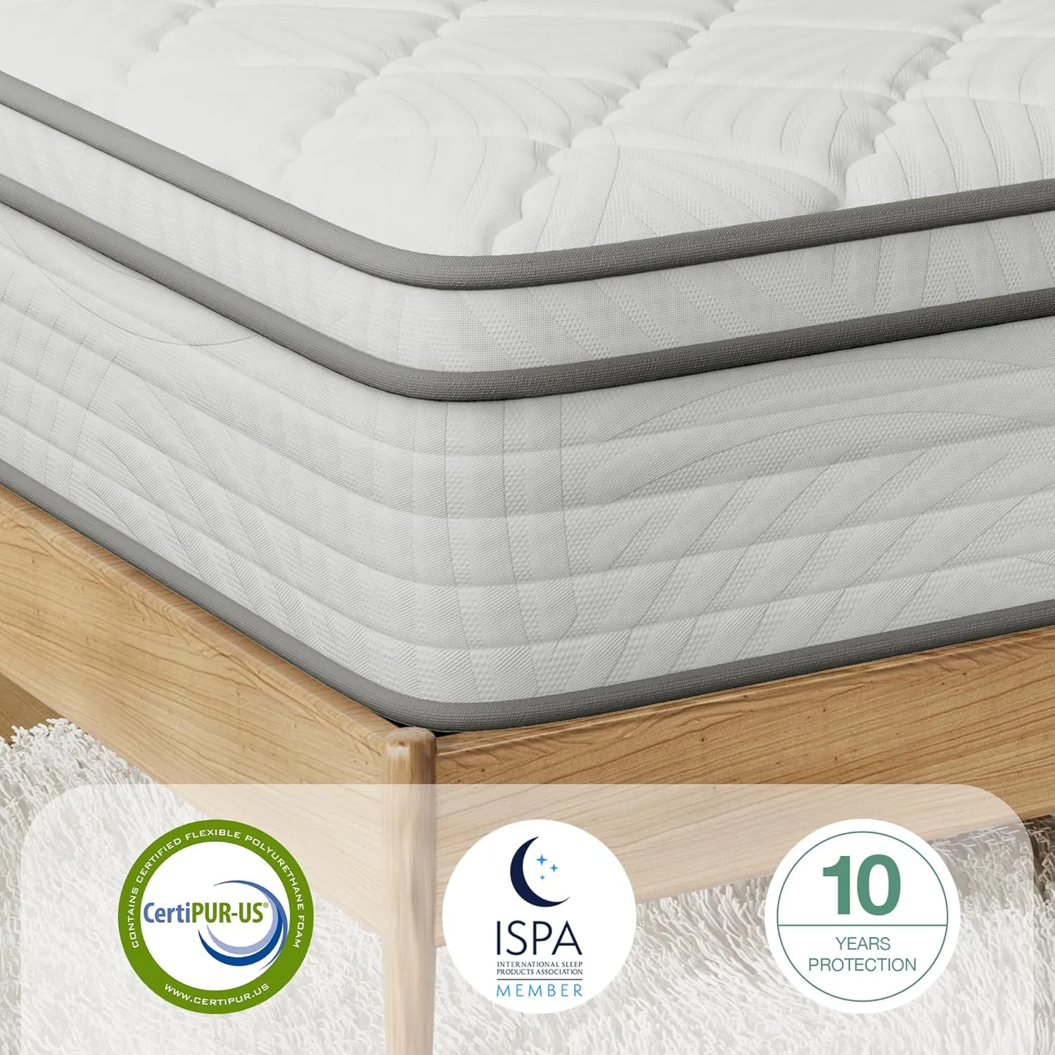 Novilla Queen Size Mattress, 10 inch Hybrid Mattress with Comfortable Foam & Individually Pocket Spring, Certipur-Us Certified, White, Plush