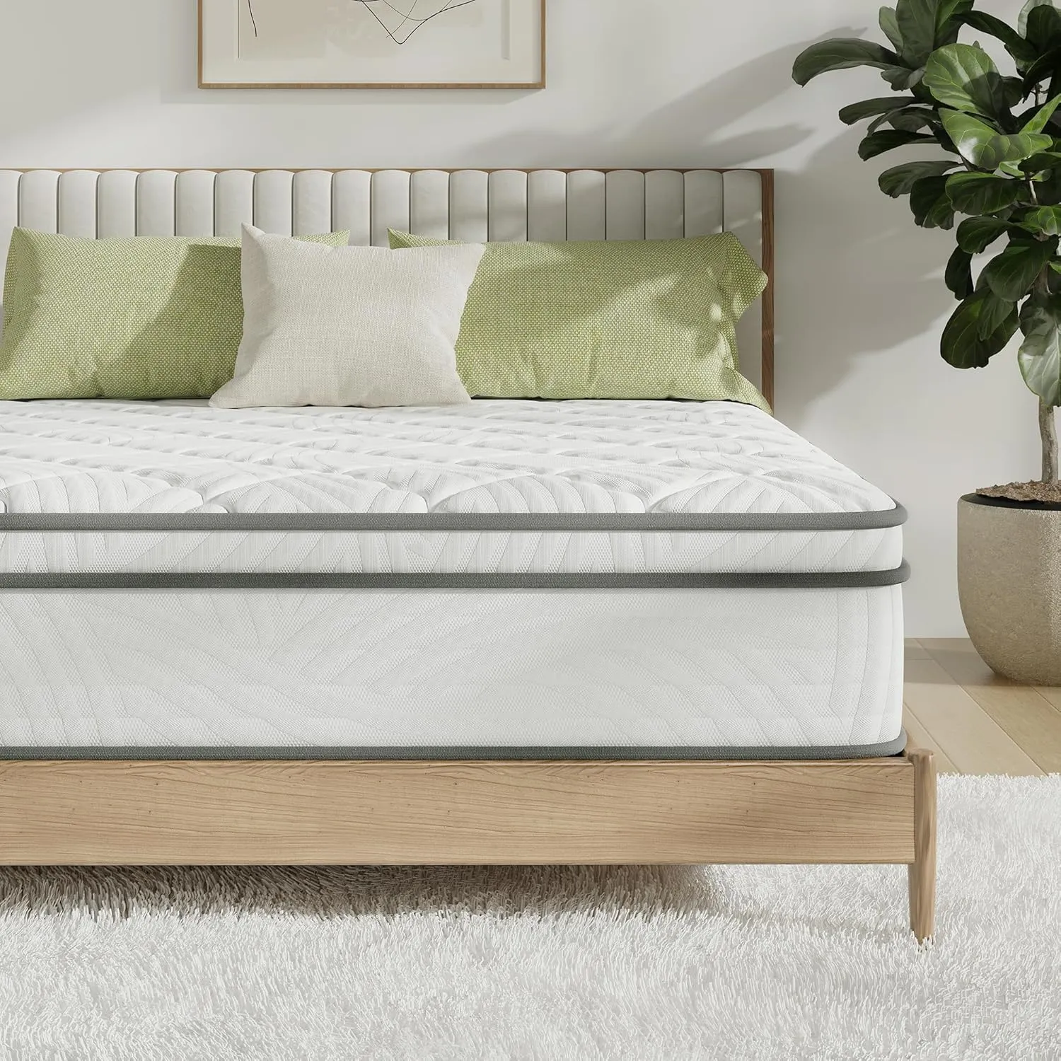 Novilla Queen Size Mattress, 10 inch Hybrid Mattress with Comfortable Foam & Individually Pocket Spring, Certipur-Us Certified, White, Plush