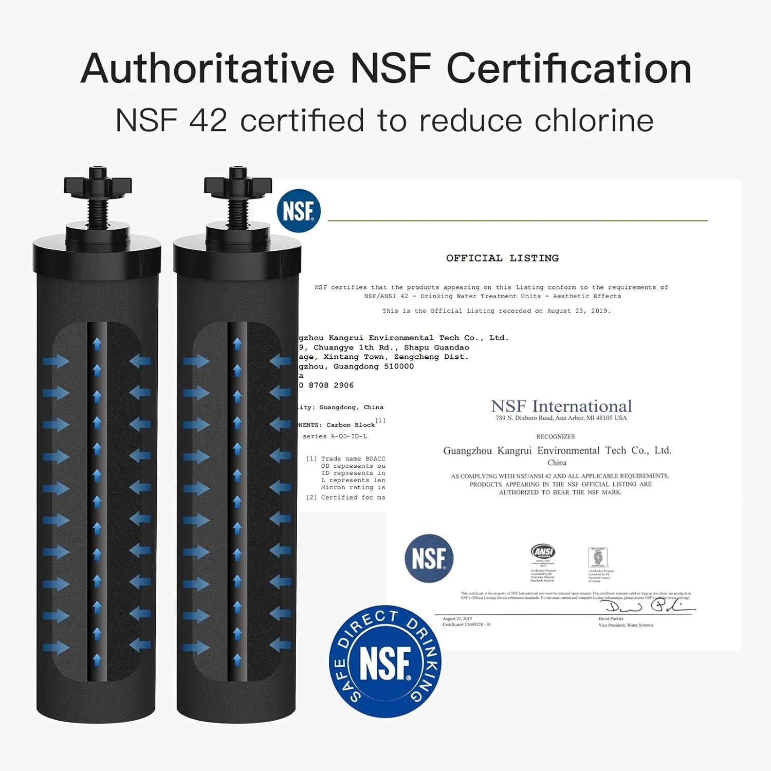 NSF/ANSI 375 Certified Water Filter, Replacement for Berkey® BB9-2® Black Filters & PF-2® Fluoride Filters Purification Elements and Berkey® Gravity Filter System, Pack of 4