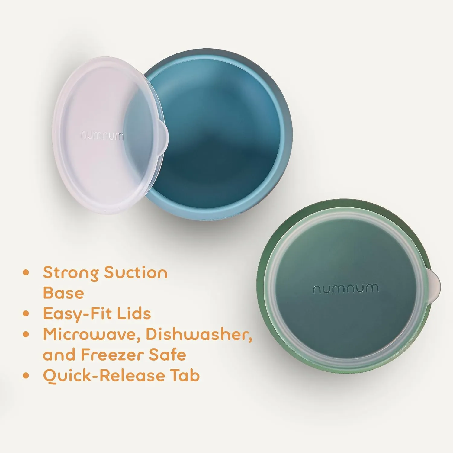 NumNum Suction Bowls for Babies & Toddlers, Extra Strong Non-Slip Suction, 100% Food-Grade Silicone, BPA-Free, Microwave & Dishwasher Safe, Baby-Led Weaning Bowl, 3-Pack With Lid, Beige/Green/Mauve