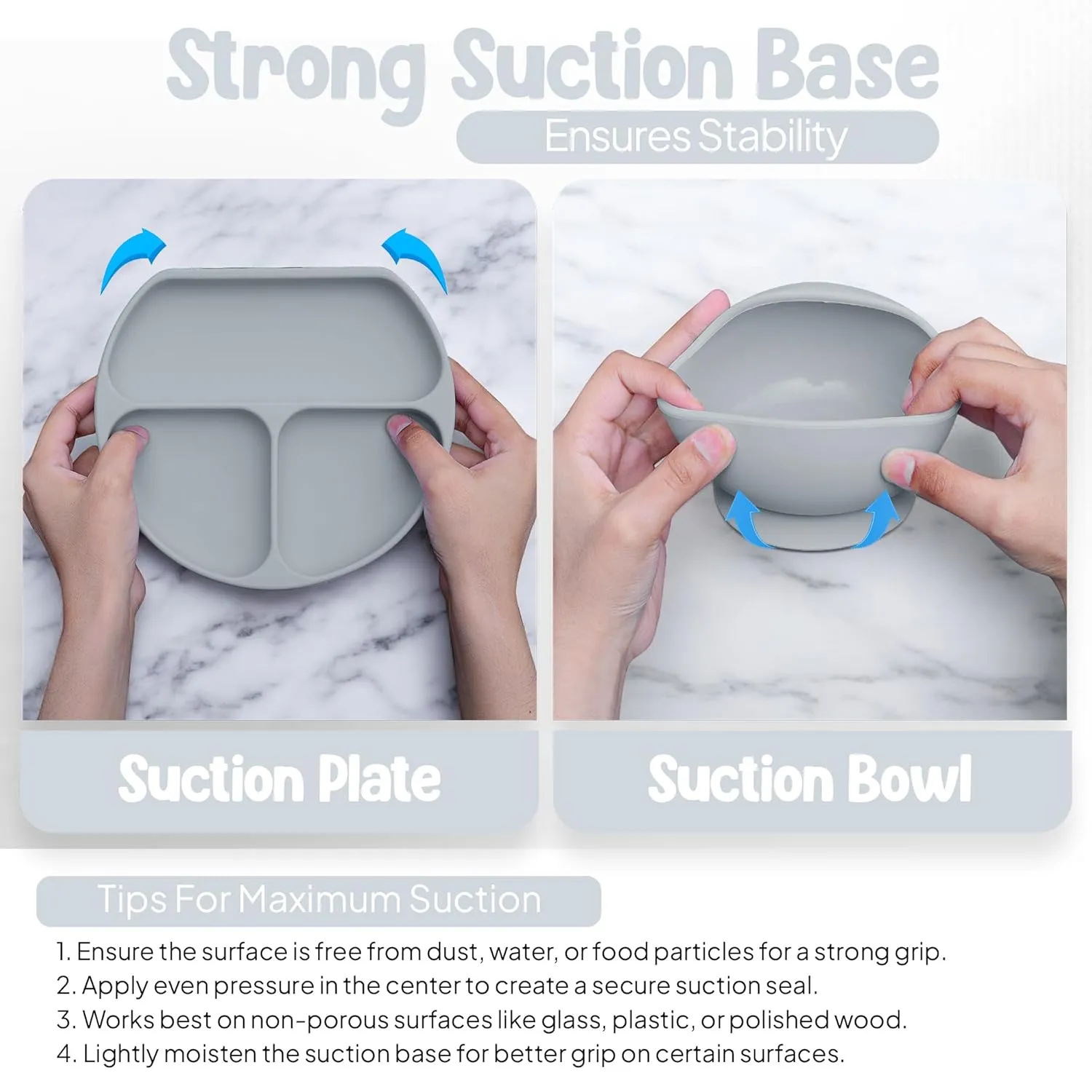 O'doe 17-Piece BPA-Free Silicone Baby Feeding Set | Thick & Soft Suction Plates, Baby Bowls, Wooden Fork & Spoon, and More | Make Mealtime Fun and Easy for Your Little One (Grey, V2)