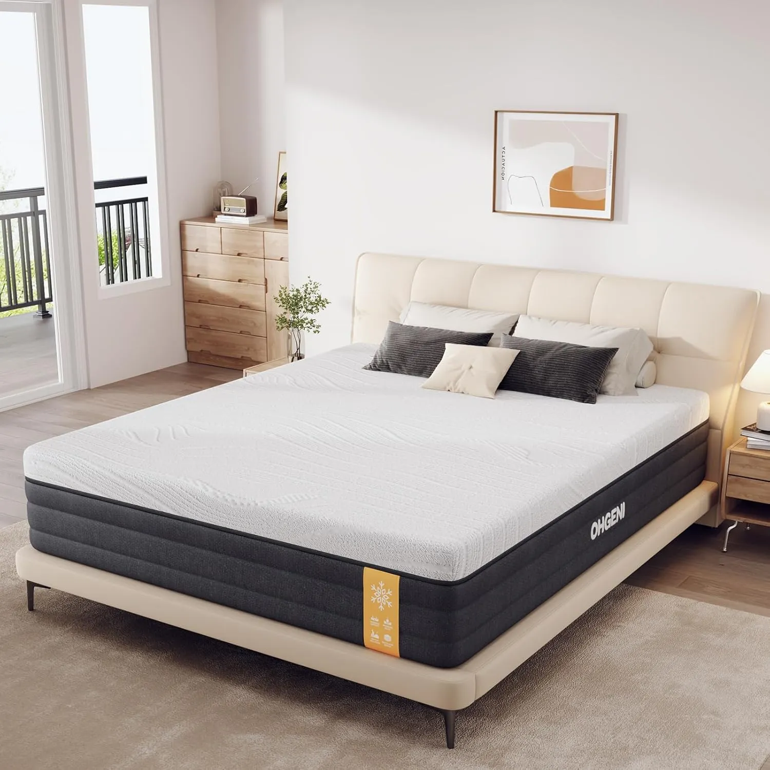 OhGeni 10 Inch Full Size Mattress, Cooling Gel Memory Foam Bed Mattresses in a Box, Cool Touch Surface, Ergonomic Support & Pressure Relief, Medium Feel，CertiPUR-US Certified Foam, Designed in USA