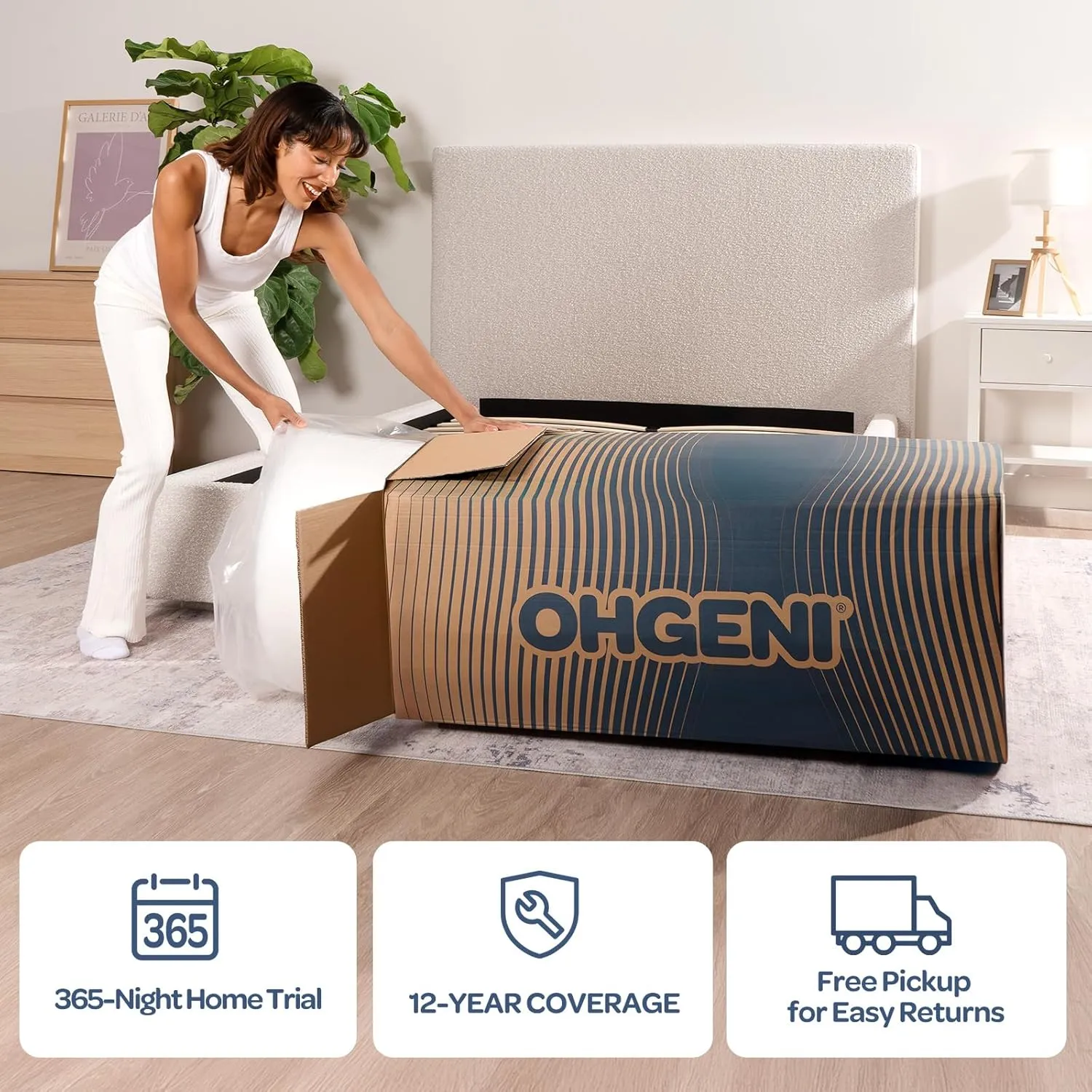 OhGeni 10 Inch Full Size Mattress, Cooling Gel Memory Foam Bed Mattresses in a Box, Cool Touch Surface, Ergonomic Support & Pressure Relief, Medium Feel，CertiPUR-US Certified Foam, Designed in USA