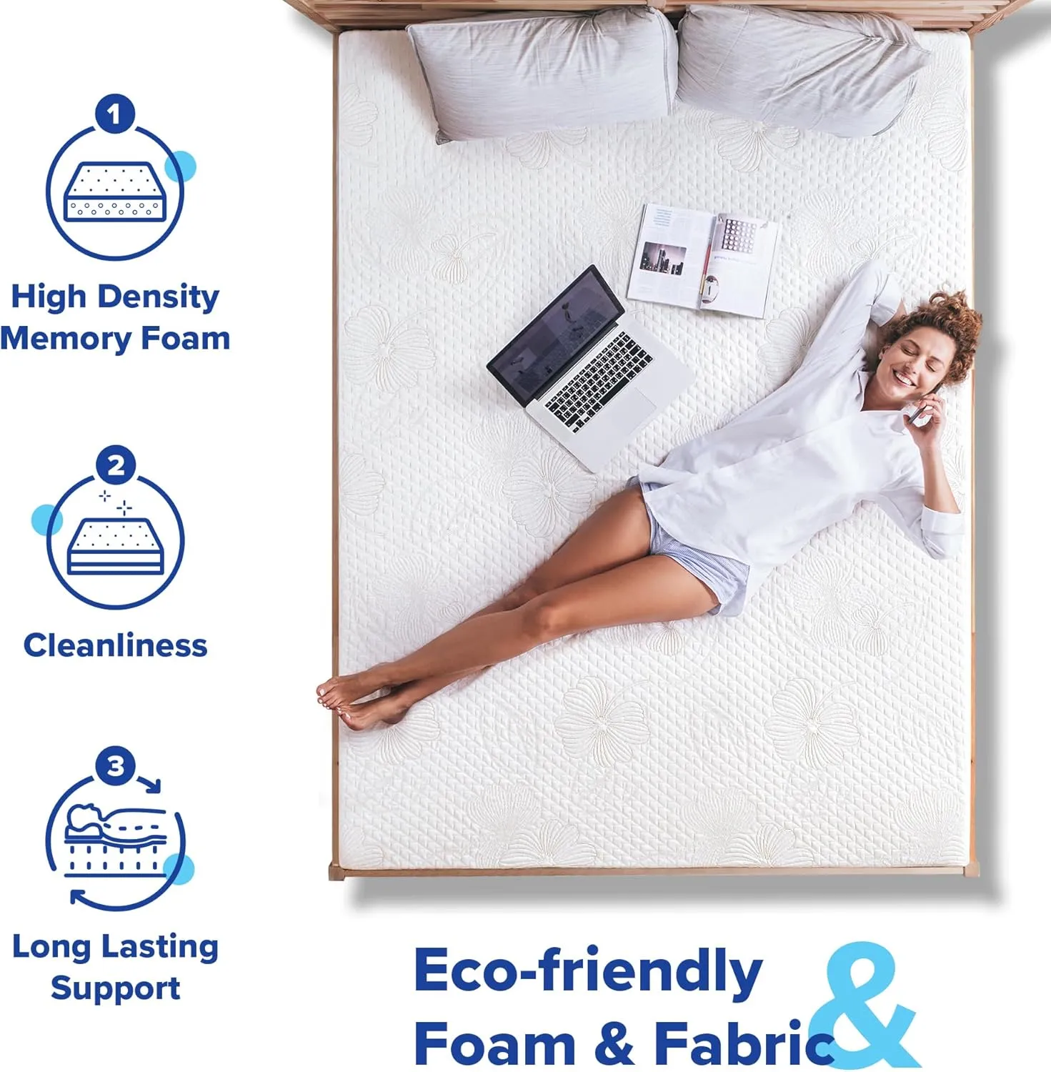 Olee Sleep Full Mattress, 8 Inch Gel Memory Foam Mattress, Gel Infused for Comfort and Pressure Relief, CertiPUR-US Certified, Bed-in-a-Box, Medium Firm, Full Size