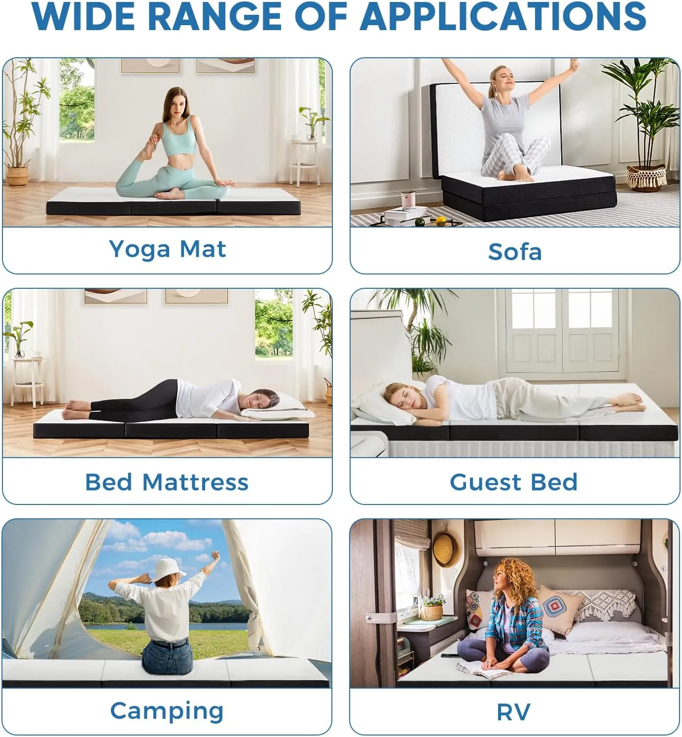 OLIXIS Tri-fold Memory Foam Mattress - 3 Inch Twin Size Portable Floor Bed, Foldable Mat for Kids and Adults, Collapsible and Washable Cover with CertiPUR-US Certified, for Travel & Camping & Yoga