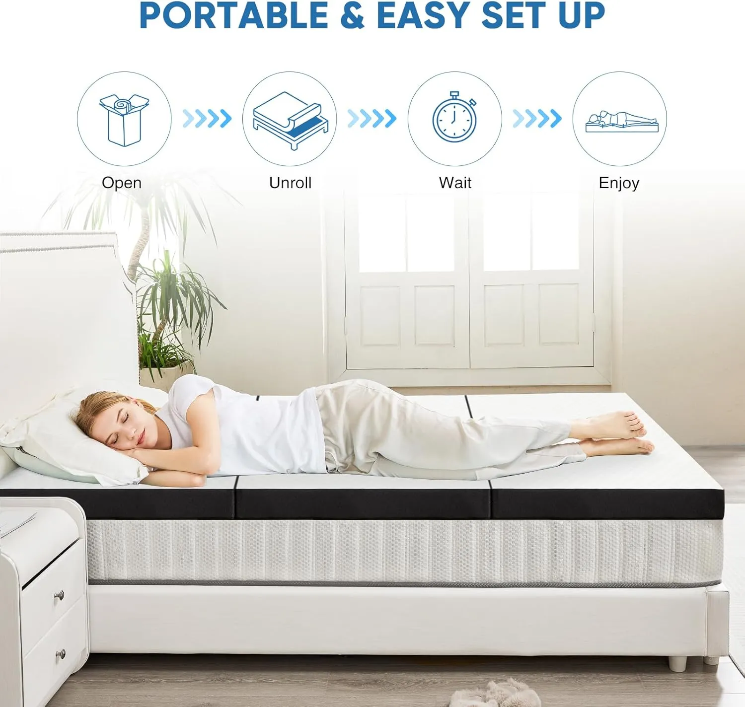 OLIXIS Tri-fold Memory Foam Mattress - 3 Inch Twin Size Portable Floor Bed, Foldable Mat for Kids and Adults, Collapsible and Washable Cover with CertiPUR-US Certified, for Travel & Camping & Yoga
