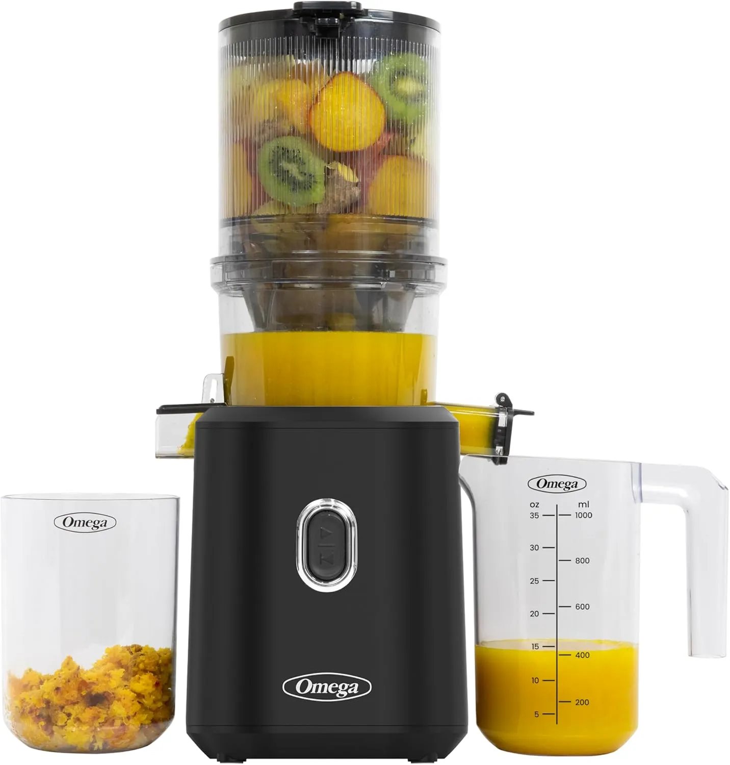 Omega Cold Press Juicer Machine with Time Saving Batch Hopper, Large Capacity for High Nutrient Extraction with Countertop Design for Whole Fruits & Vegetables, 150W, Black