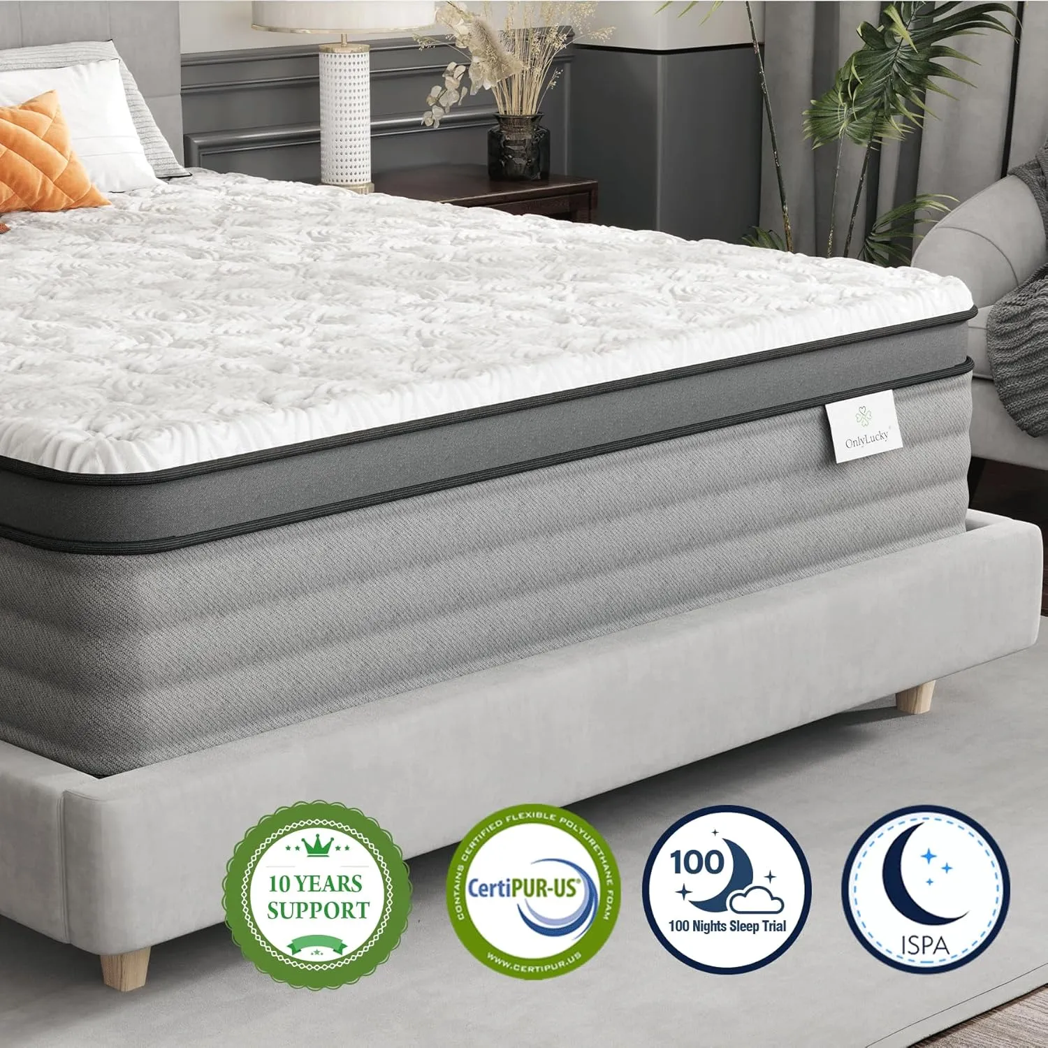 Onlylucky Firm Queen Mattress 12 Inch, Luxury Gel Memory Foam, 365 Night Trial, Hybrid Mattress Queen Size with Premier Pocket Springs for Comfort Night Sleep, CertiPUR-US Certified