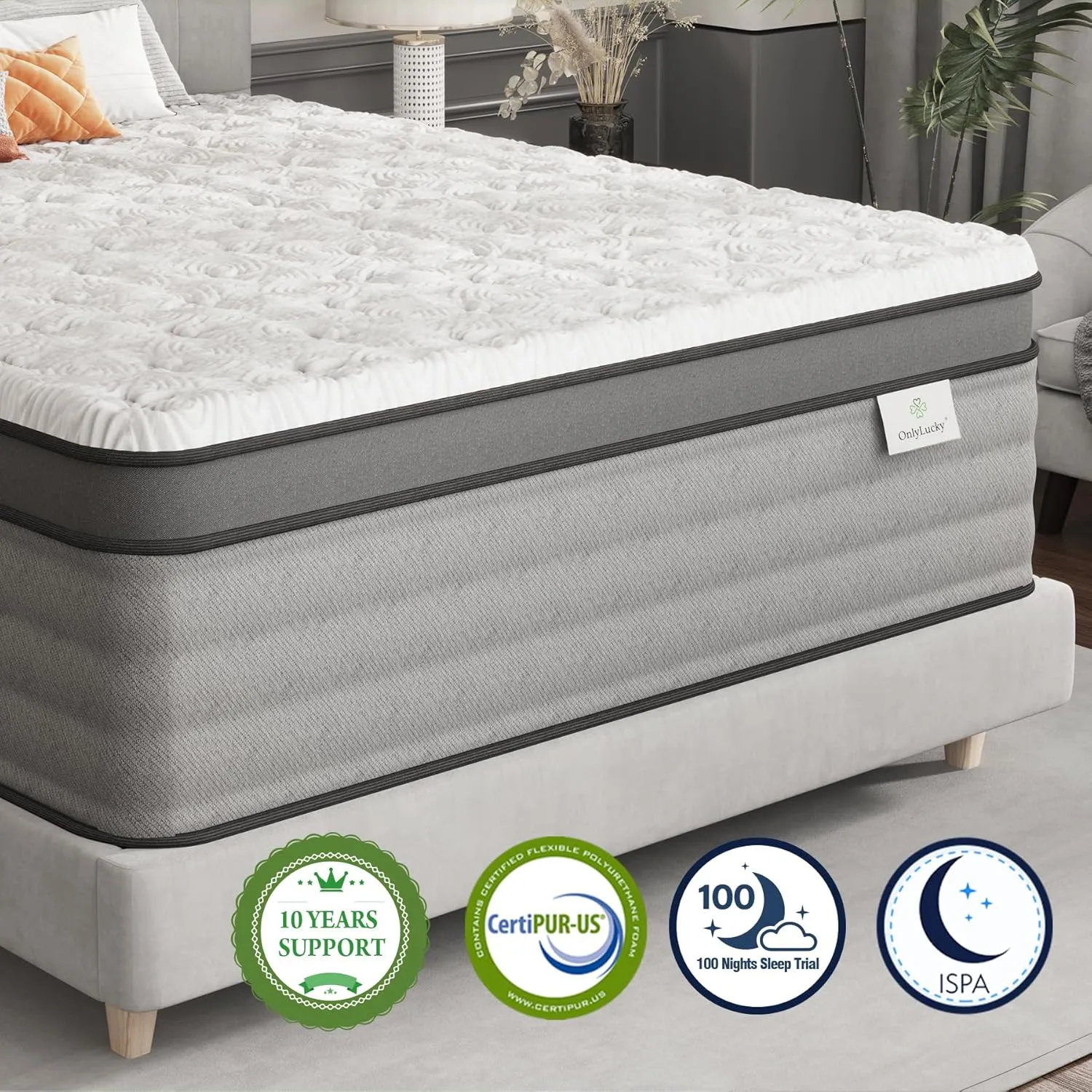 Onlylucky Queen Mattress 12 Inch, Luxury Gel Memory Foam Hybrid Mattress, 365-Night Trial, Queen Size Bed with Premier Pocket Springs for Comfort Night Sleep, Medium Firm, CertiPUR-US Certified