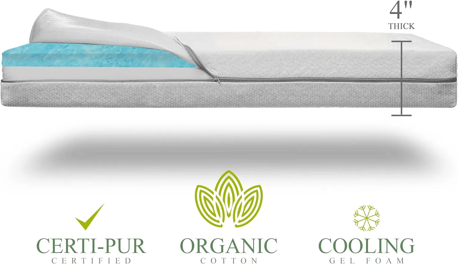 Organic Crib Mattress - Dual-Sided, Waterproof, Safe, Breathable - For Infants & Toddlers