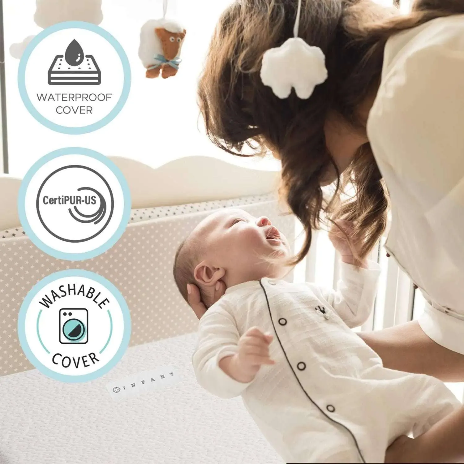 Organic Crib Mattress - Dual-Sided, Waterproof, Safe, Breathable - For Infants & Toddlers