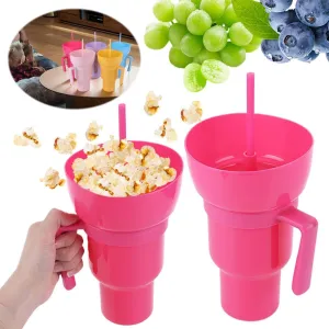 Orgone Stadium Tumbler with Snack Bowl,2 In 1 Snacks Drink Cups,Snack Cup with Bowls on Top and Straw