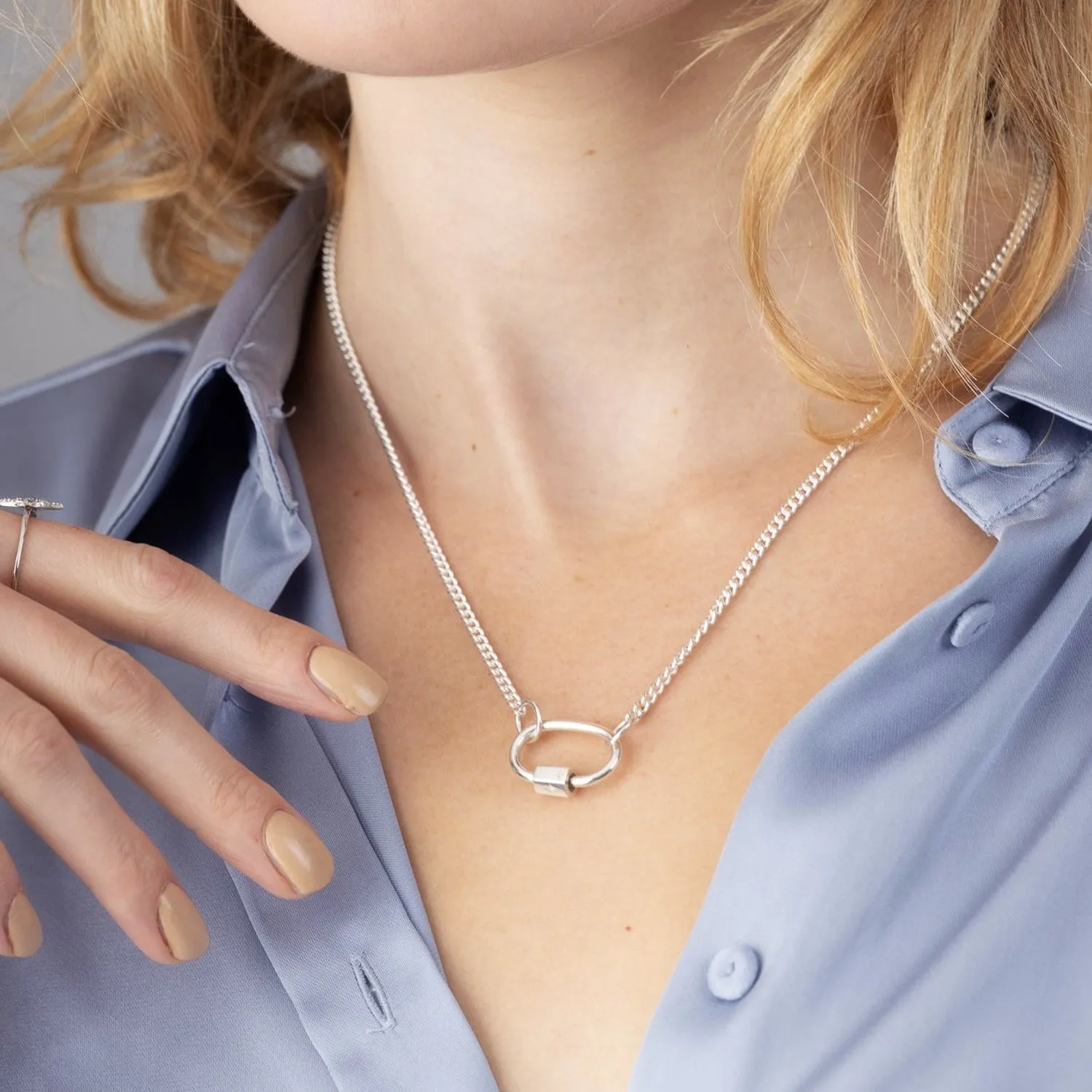 Oval Carabiner Curb Chain Necklace