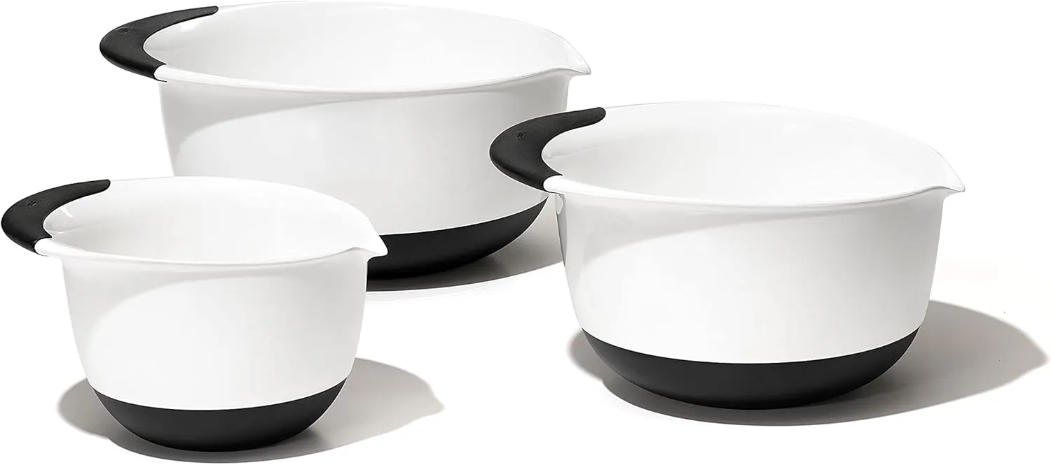OXO Good Grips 3- Piece Plastic Mixing Bowl Set, 2500 ml,White/Black