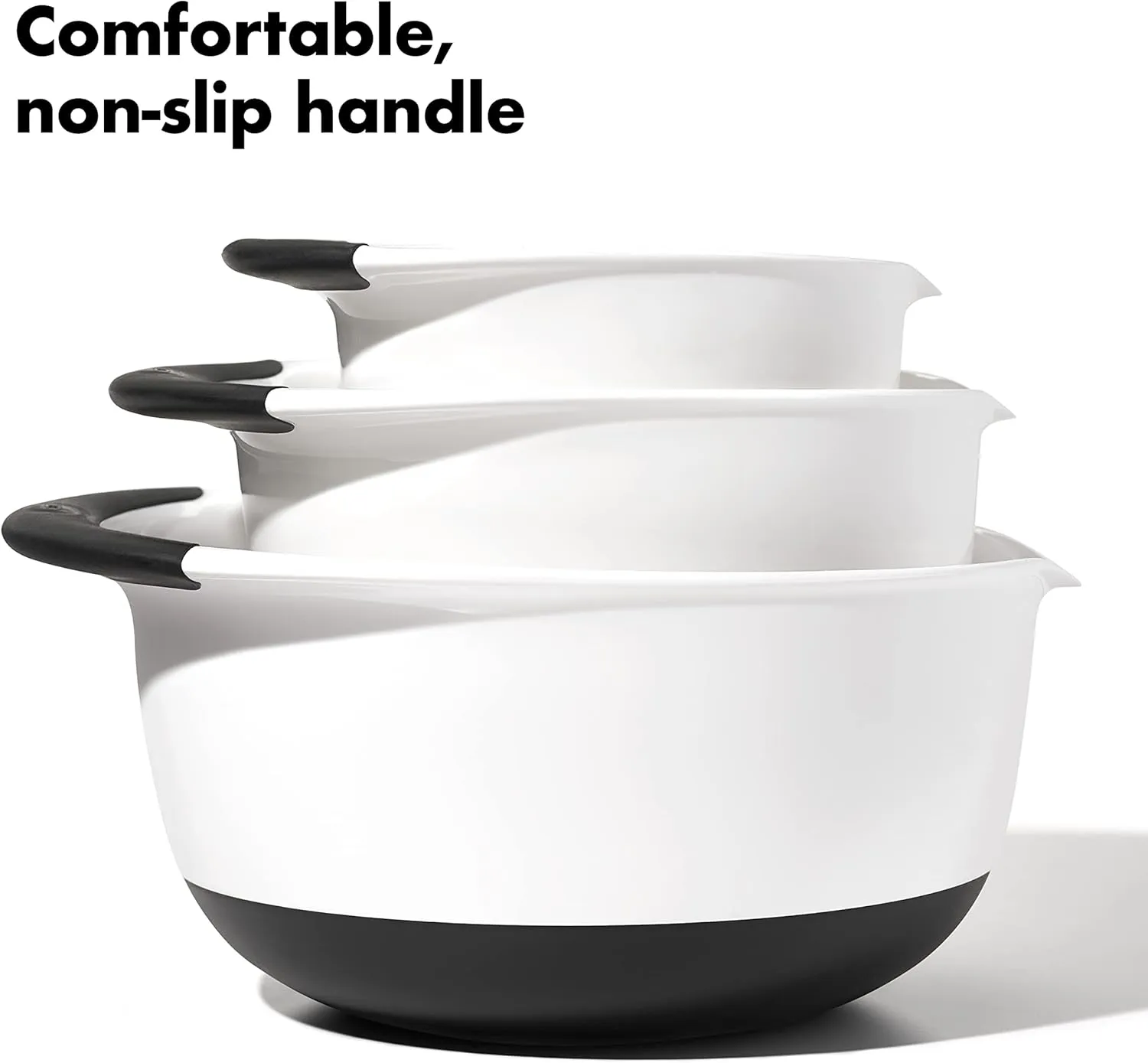 OXO Good Grips 3- Piece Plastic Mixing Bowl Set, 2500 ml,White/Black