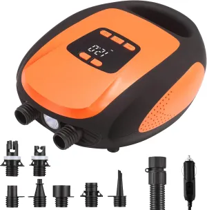 Paddle Board Pump, SUP Electric Pump, Professional 20 PSI Portable Air Compressor with Auto-Off, Deflation Function and 12V DC Car Cigarette Lighter for Inflatables, Kayaks and Boats(Orange)