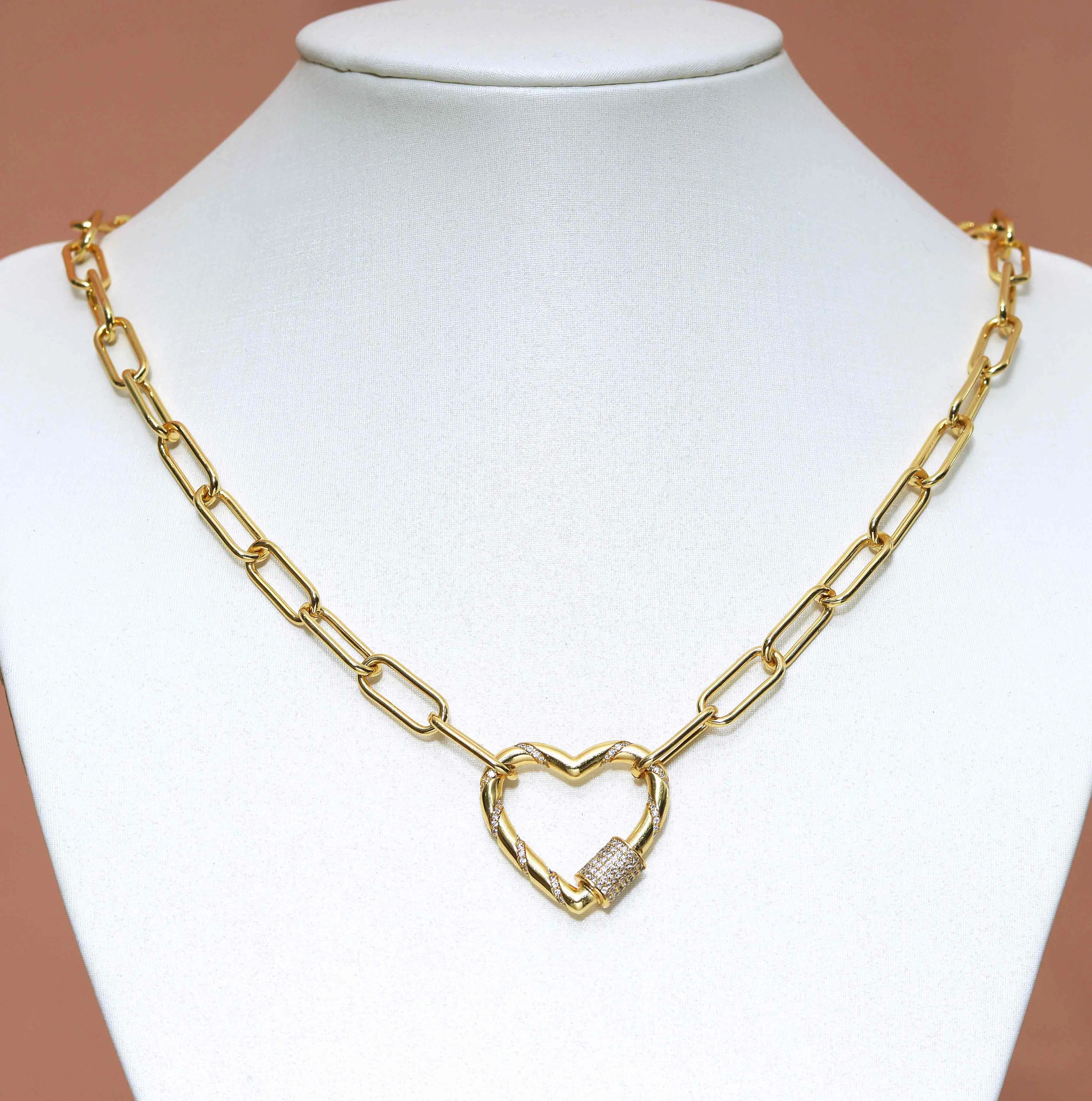 Paperclip Chain Heart Lock Necklace, sku#CL10