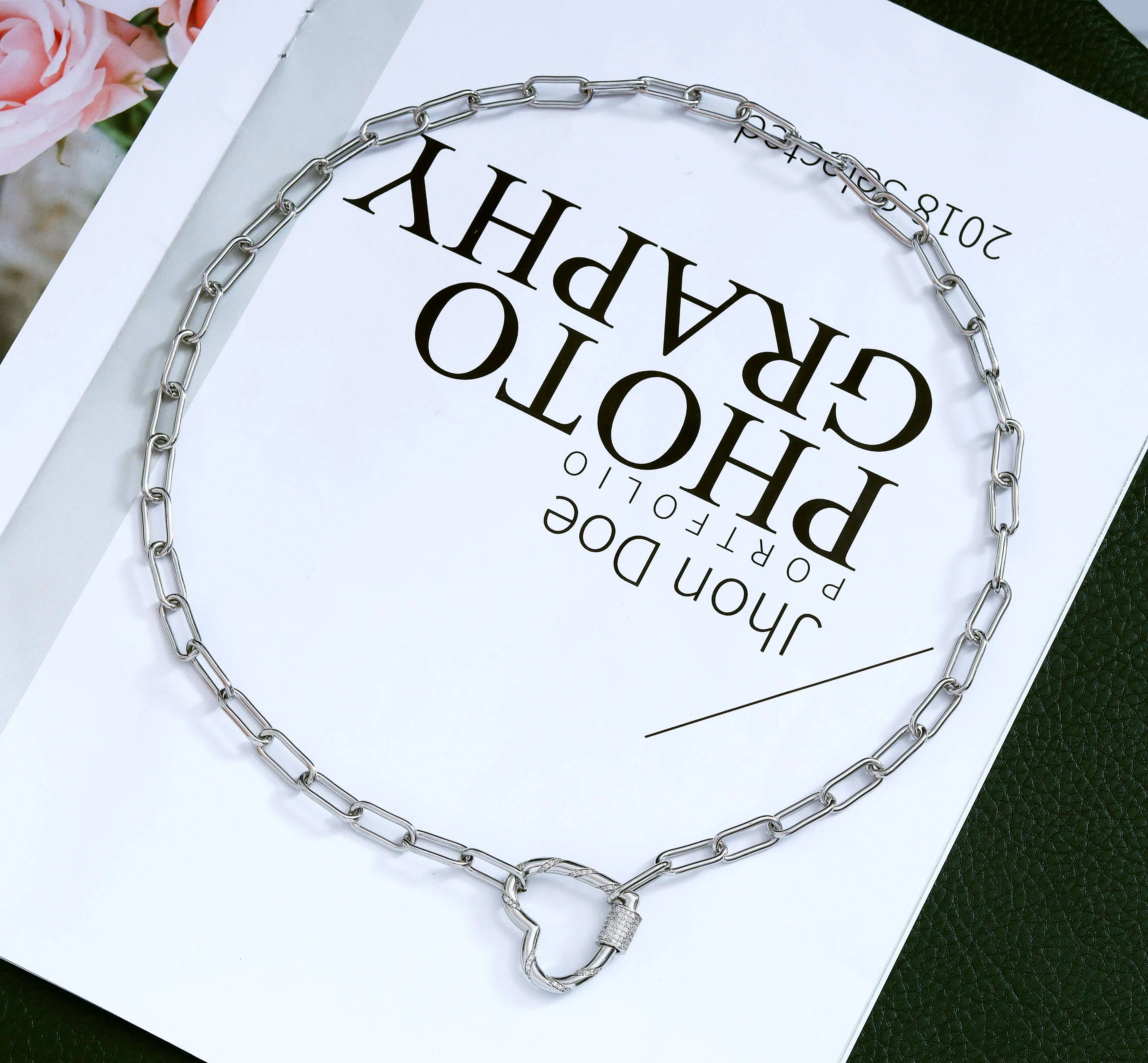 Paperclip Chain Heart Lock Necklace, sku#CL10