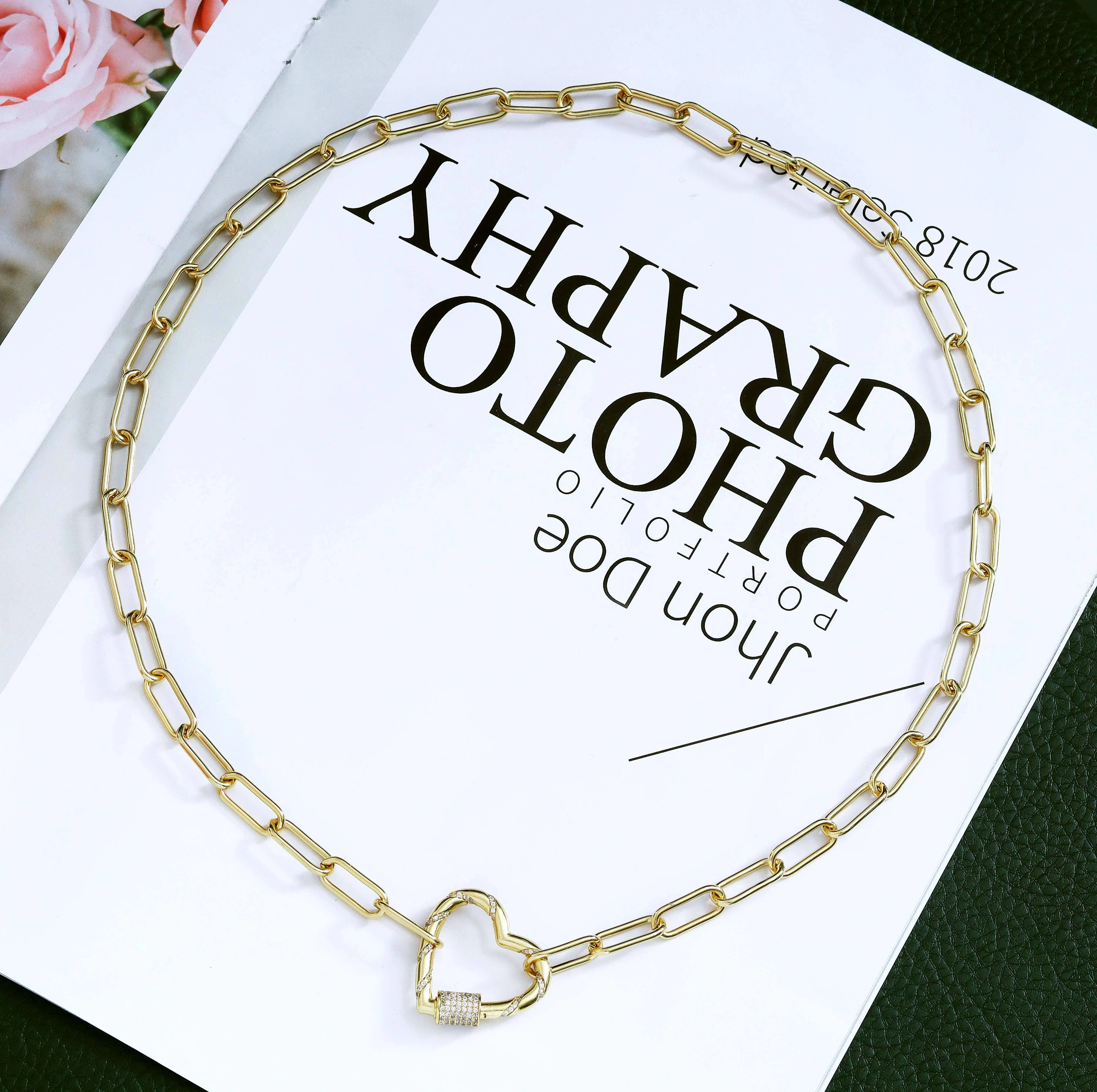 Paperclip Chain Heart Lock Necklace, sku#CL10
